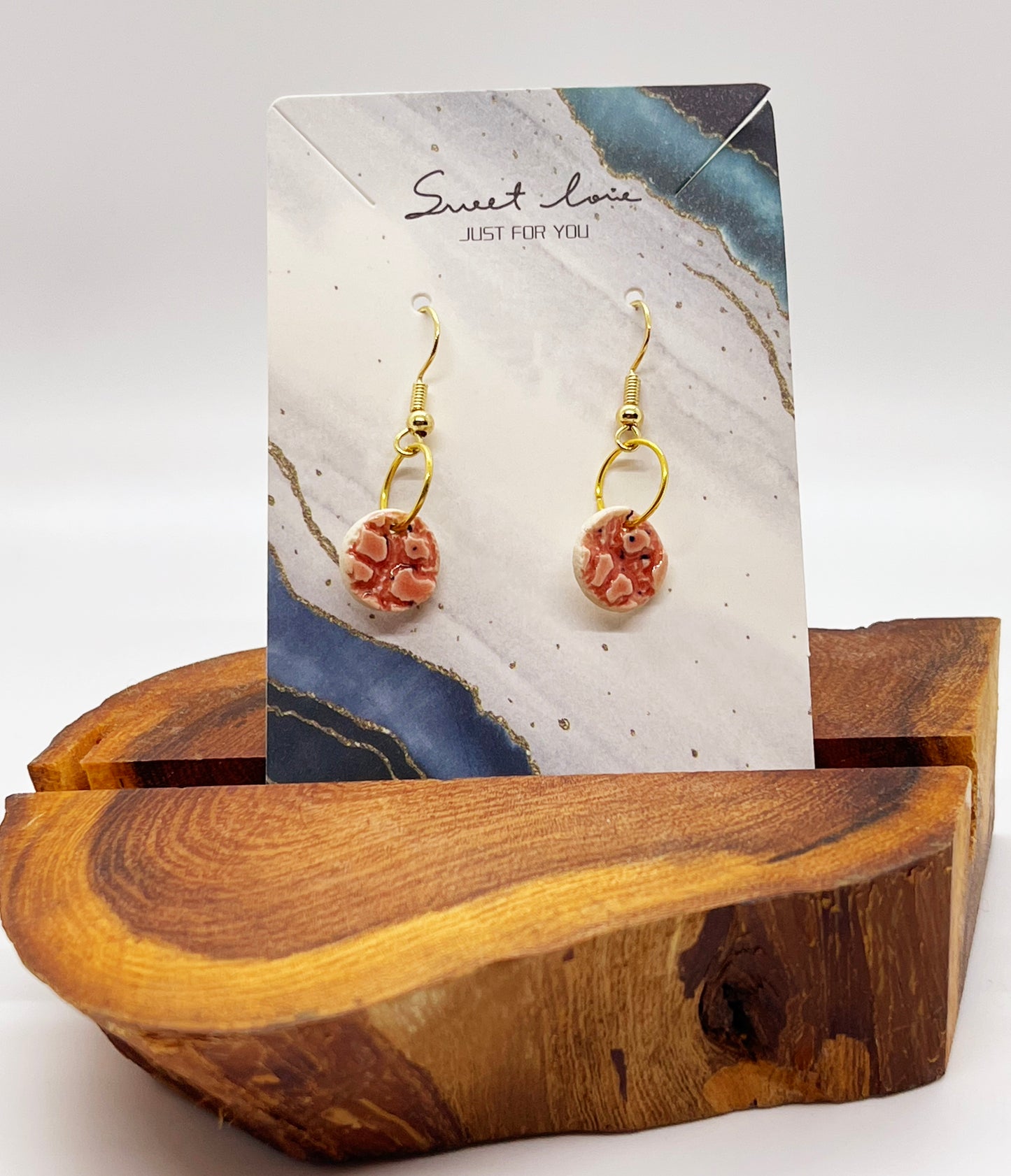 Earring set with Golden Accents - PINK SPECKLED - MICRO CIRCLE DANGLE