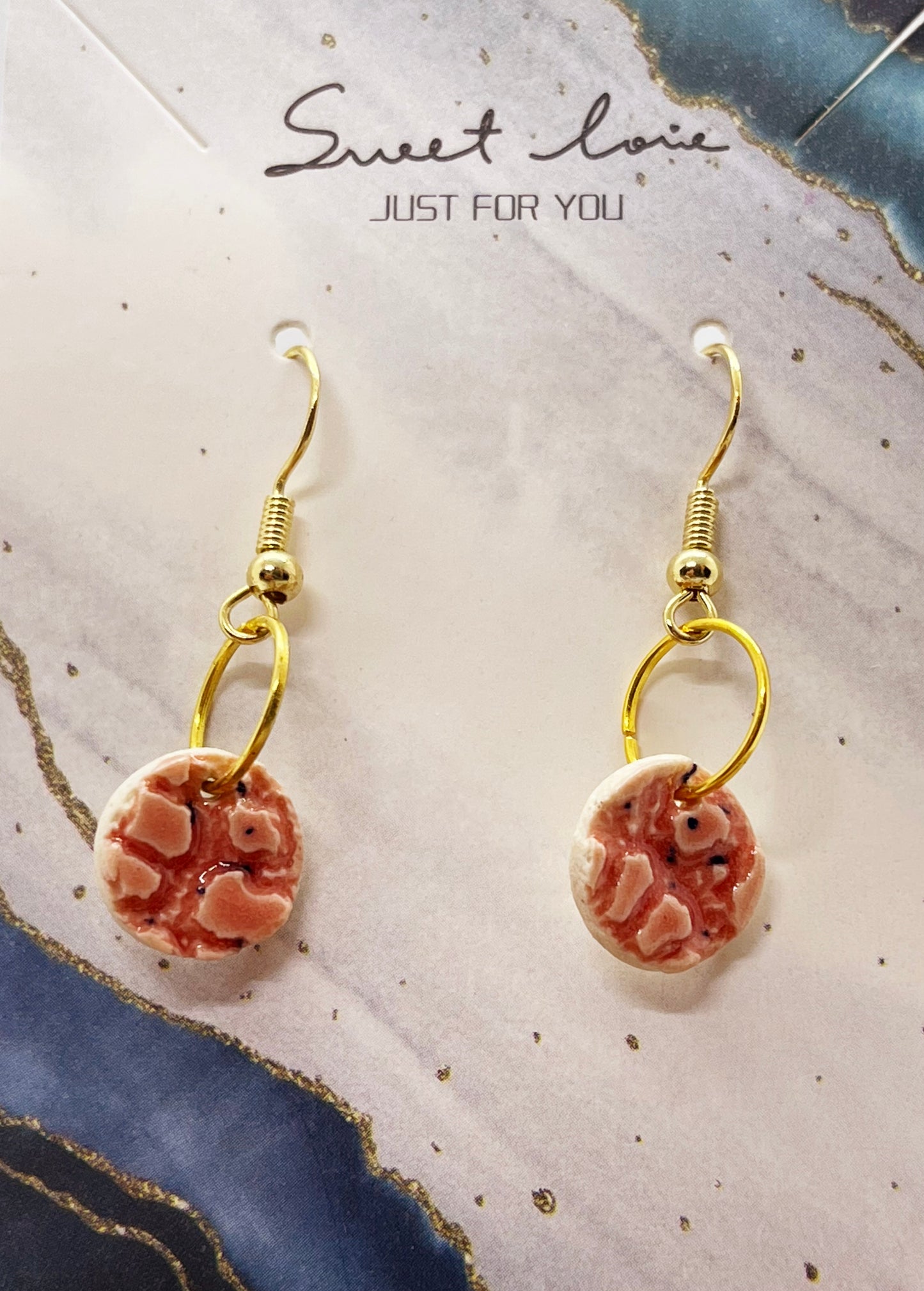 Earring set with Golden Accents - PINK SPECKLED - MICRO CIRCLE DANGLE