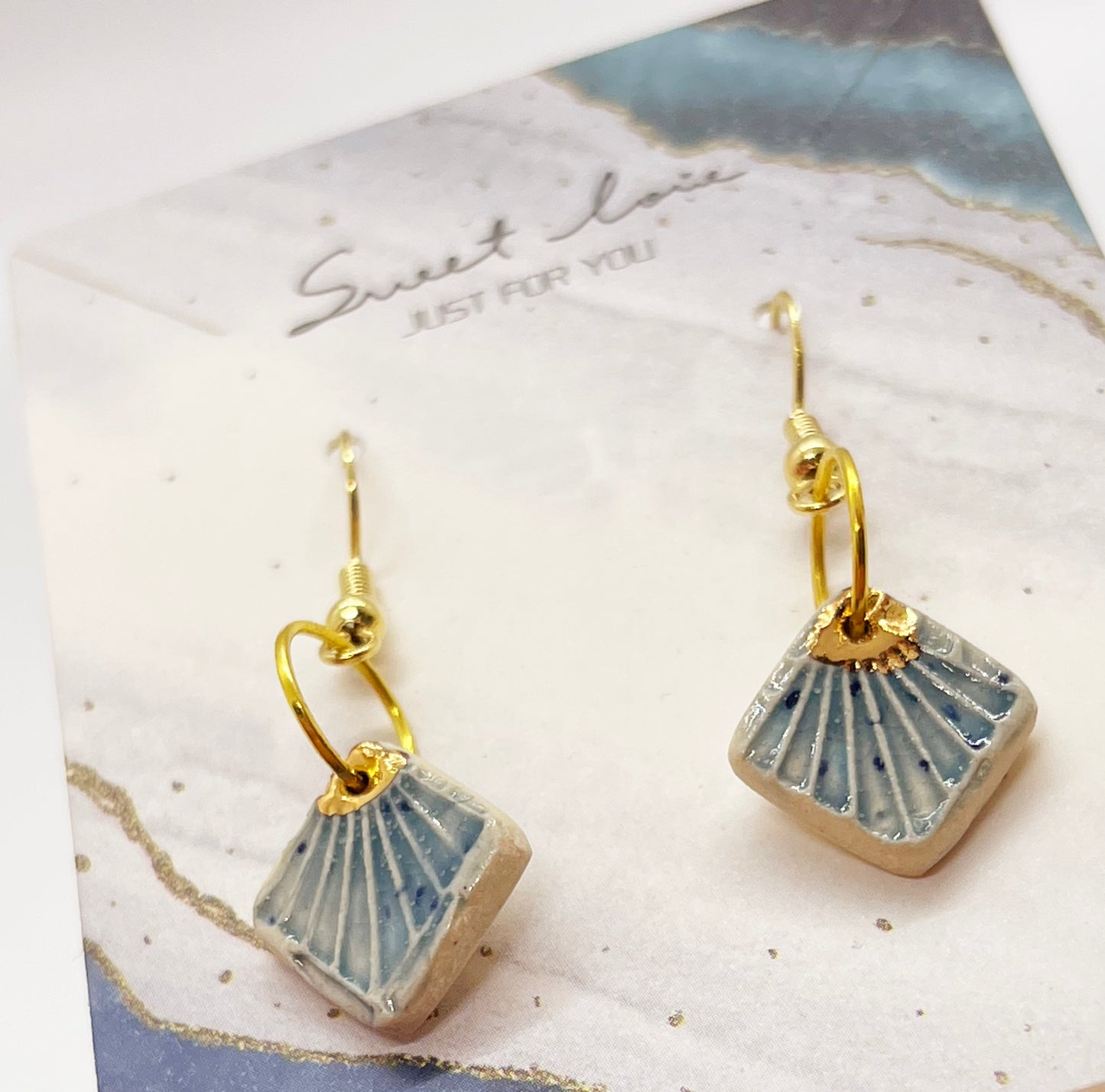 Earring set with 24k Yellow Gold Accents - TEAL BLUE - DIAMOND DANGLE