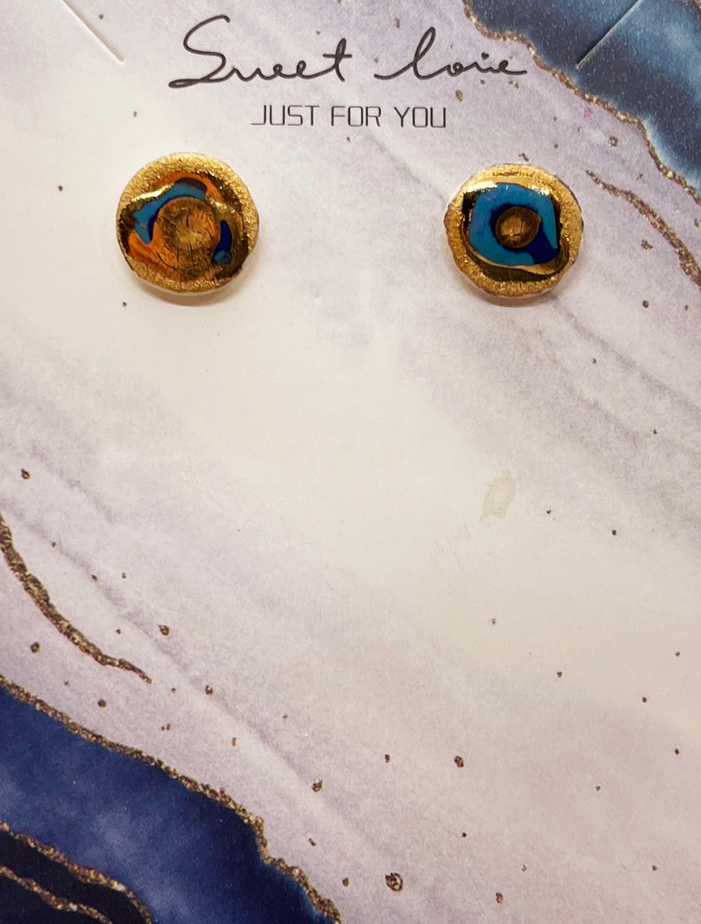 Earring set with 24k Yellow Gold Accents - ARTISTIC BLUES - MICRO CIRCLE STUD