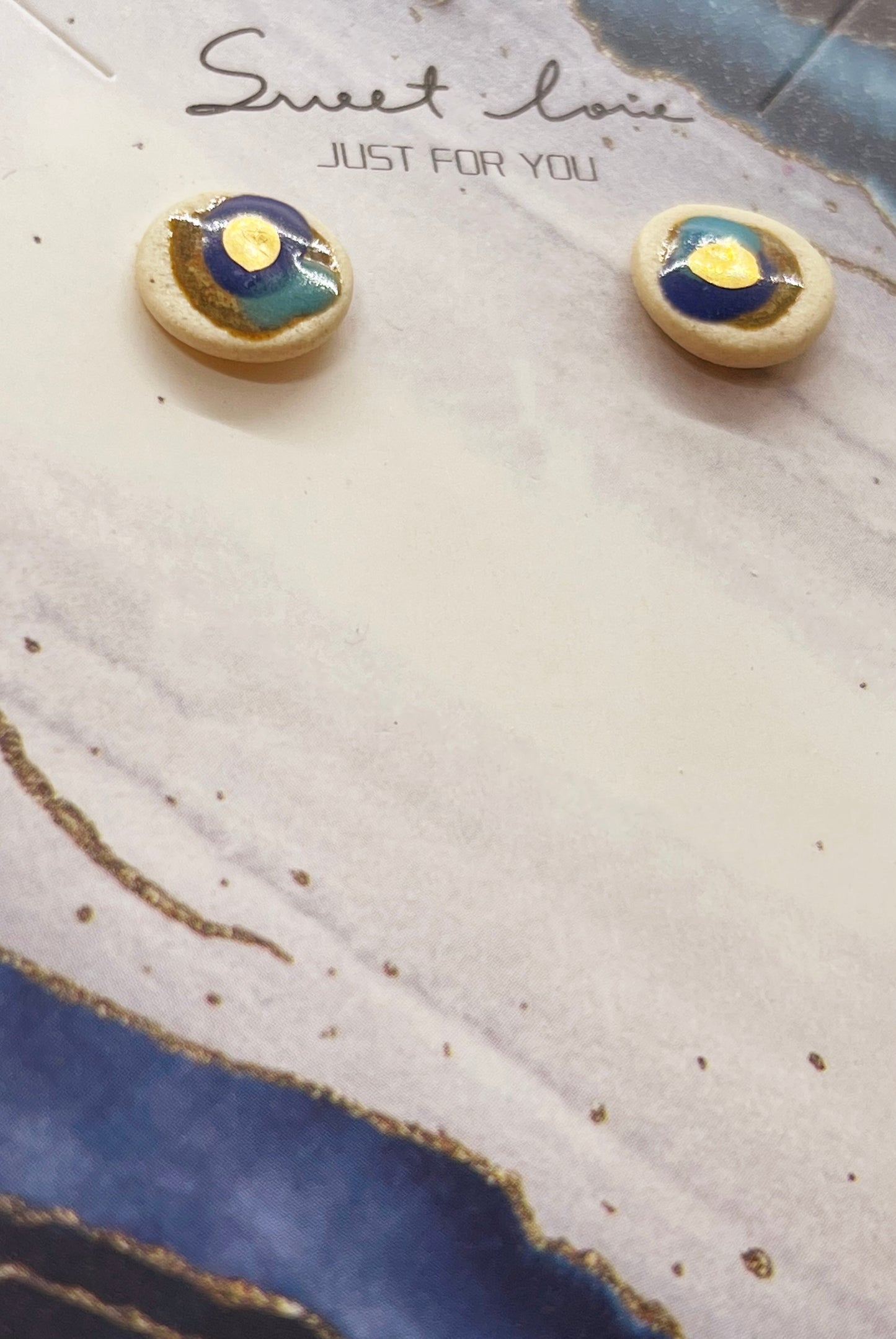 Earring set with 24k Yellow Gold Accents - ARTISTIC BLUES - MICRO CIRCLE STUD