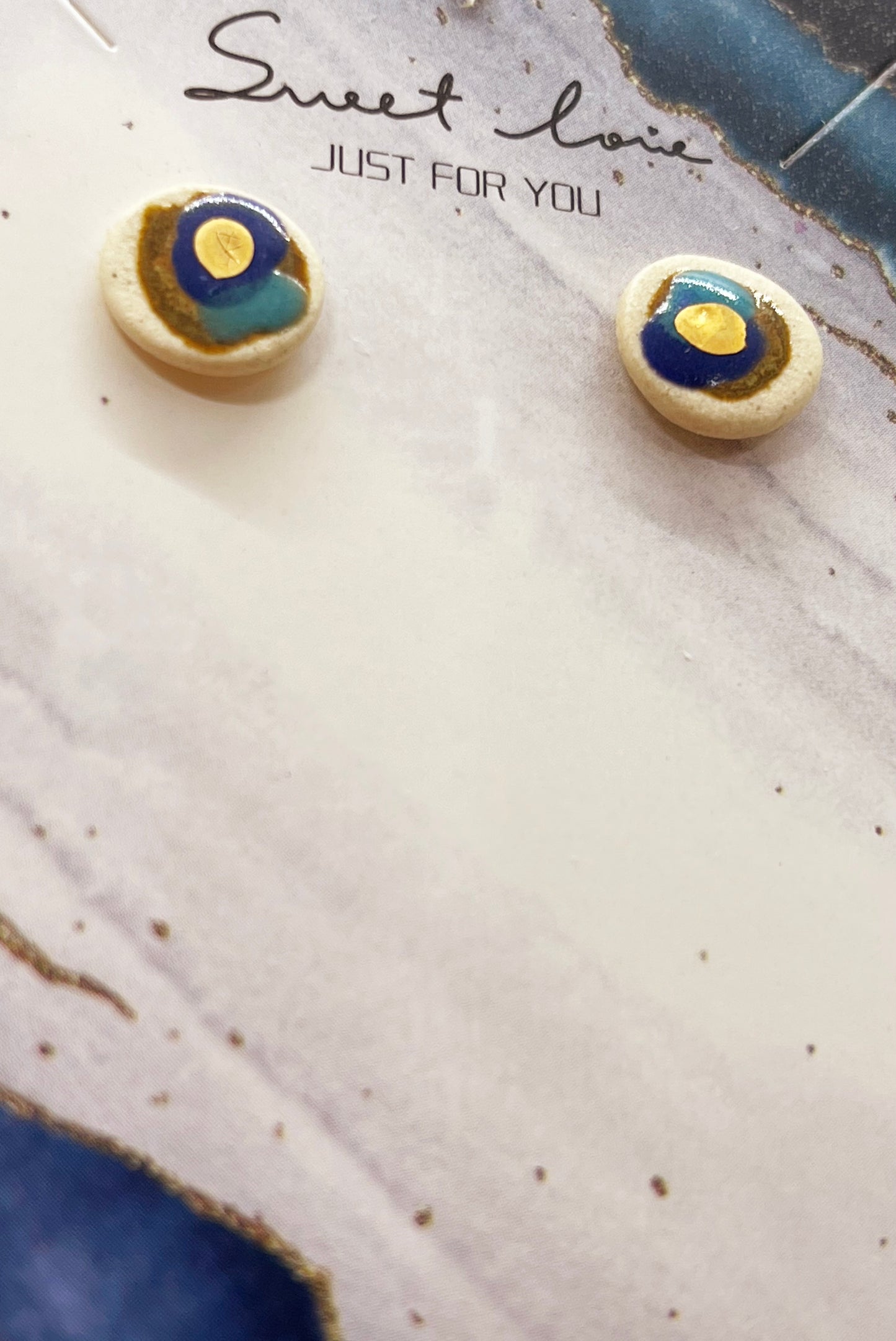 Earring set with 24k Yellow Gold Accents - ARTISTIC BLUES - MICRO CIRCLE STUD
