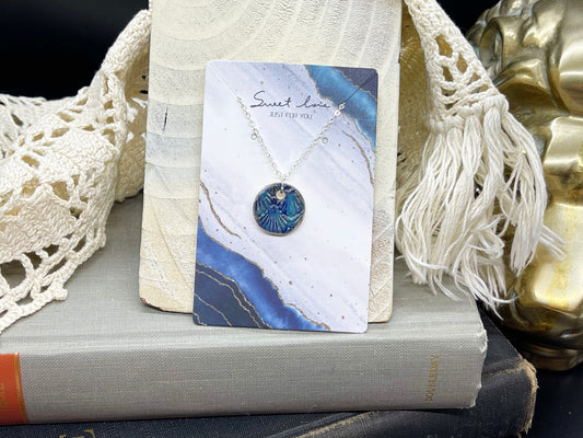 Necklace with Sterling Silver Accents - CIRCLE TEAL & BLUE