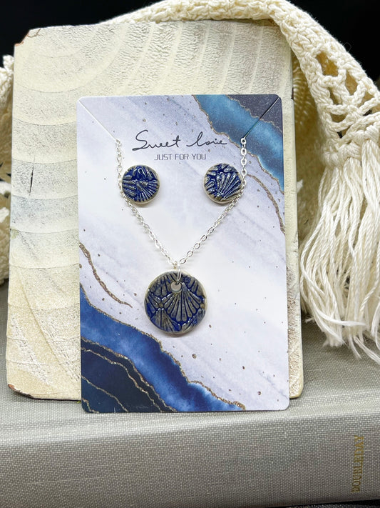 Necklace and Earring set with Sterling Silver accents - CIRCLE BLUE