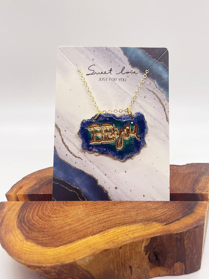 Necklace with Golden & 24k Yellow Gold Accents - “Be You” TEAL & BLUE