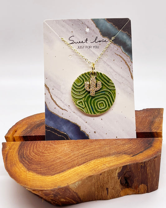 Necklace with Golden Accents - GOLDEN & GREEN SAGUARO CHARM