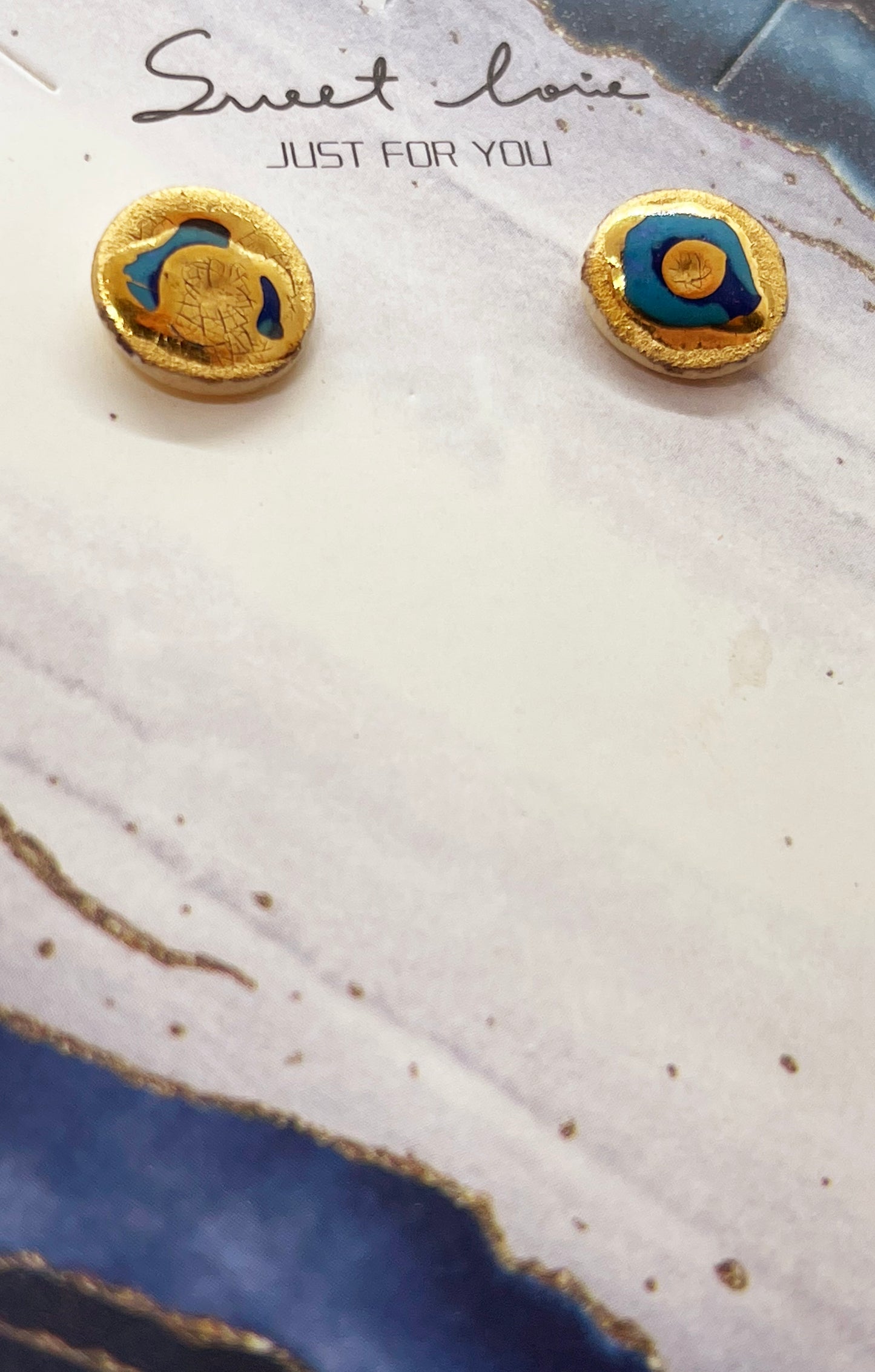 Earring set with 24k Yellow Gold Accents - ARTISTIC BLUES - MICRO CIRCLE STUD